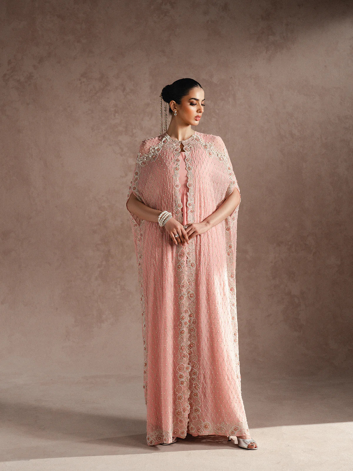 ROSÉE – PEARL & CRYSTAL EMBELLISHED CHIFFON CAPE