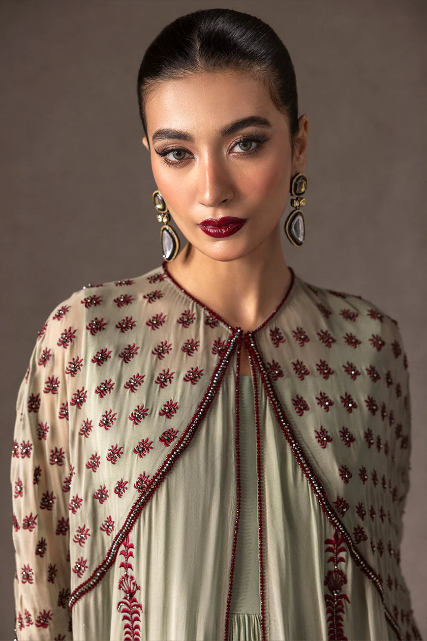 Zahra Mint – Ruby stone embellished cape