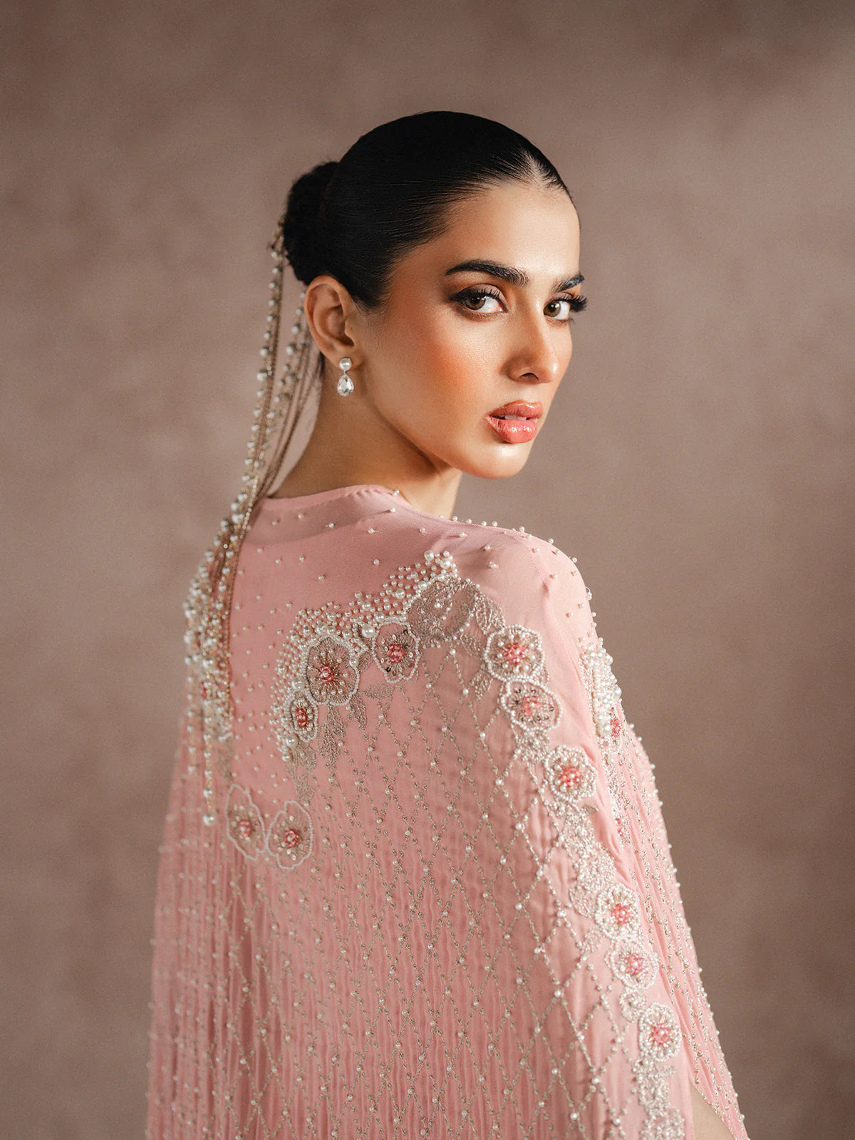 ROSÉE – PEARL & CRYSTAL EMBELLISHED CHIFFON CAPE