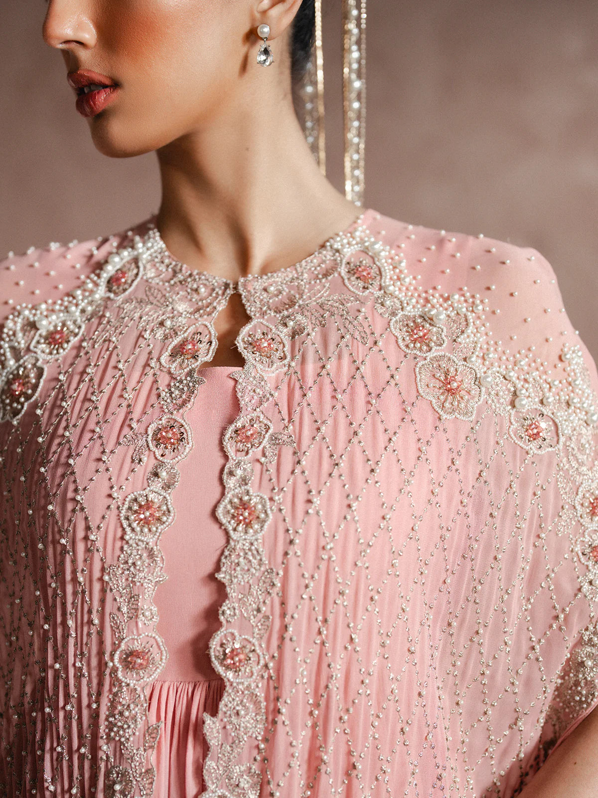ROSÉE – PEARL & CRYSTAL EMBELLISHED CHIFFON CAPE