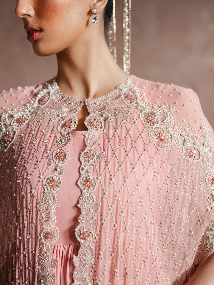 ROSÉE – PEARL & CRYSTAL EMBELLISHED CHIFFON CAPE