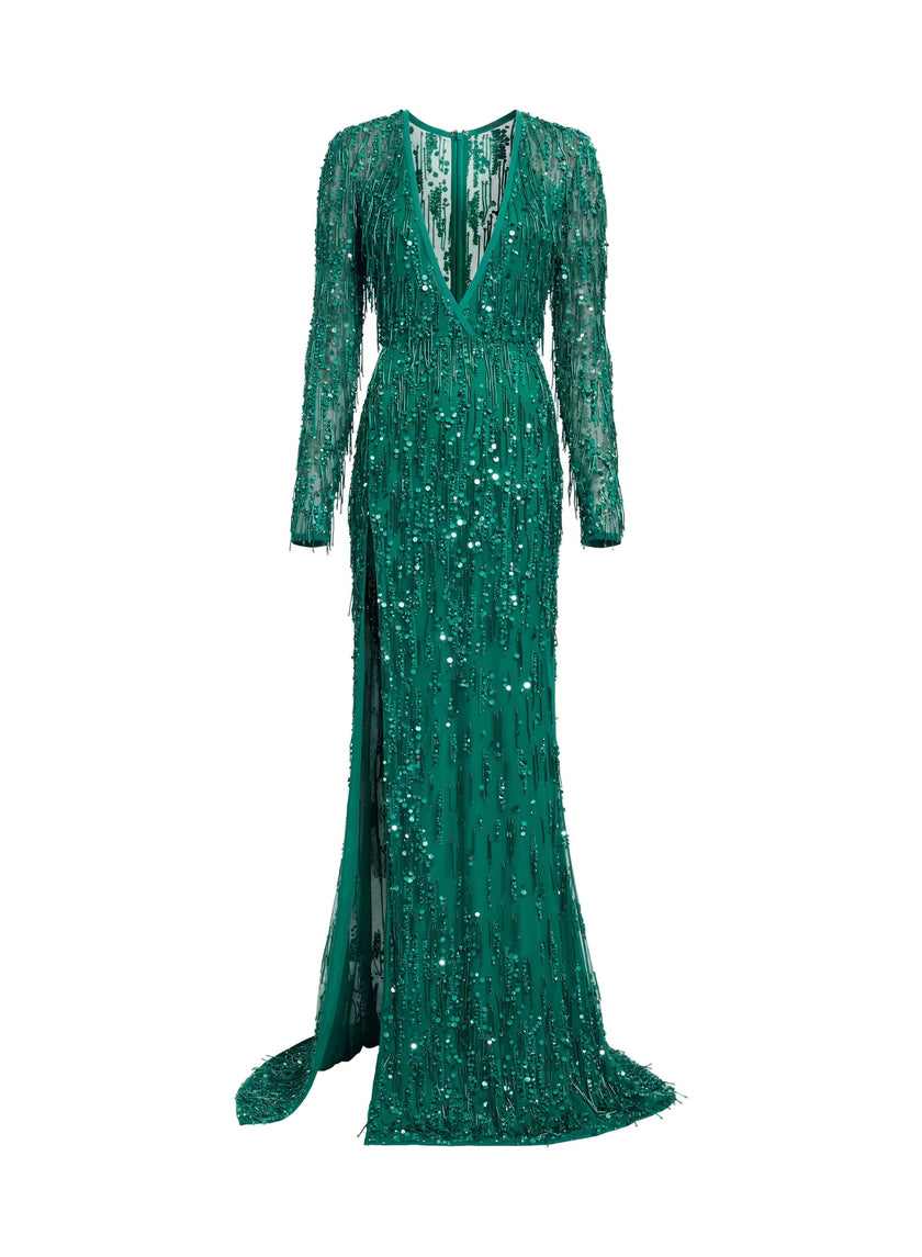 ÉCLAT VERT BEADED FRINGE GOWN — ALIZAY SAAD | 2026 EDITION